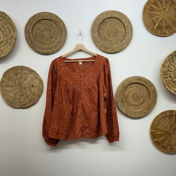 NEW ANA Long Sleeve Tunic Blouse Plus Size 1X Flower Floral Button Up Orange - Picture 2 of 9